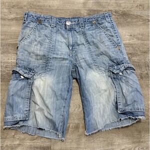 Vtg True Religion Men's Cargo Shorts Big Stitch Size 36 Denim Jorts Y2K